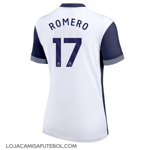 Camisa de Futebol Tottenham Hotspur Cristian Romero #17 Equipamento Principal Mulheres 2024-25 Manga Curta